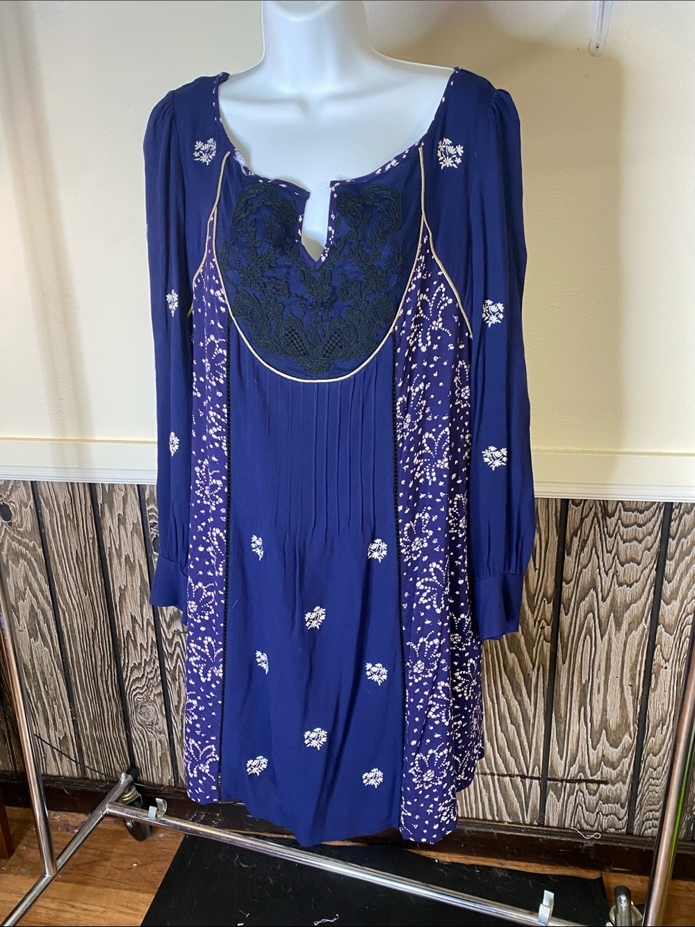 Floreat Navy Blue Embroidered Mini Dress